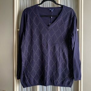 NWT Tommy Hilfiger navy blue rhinestone detail sweater